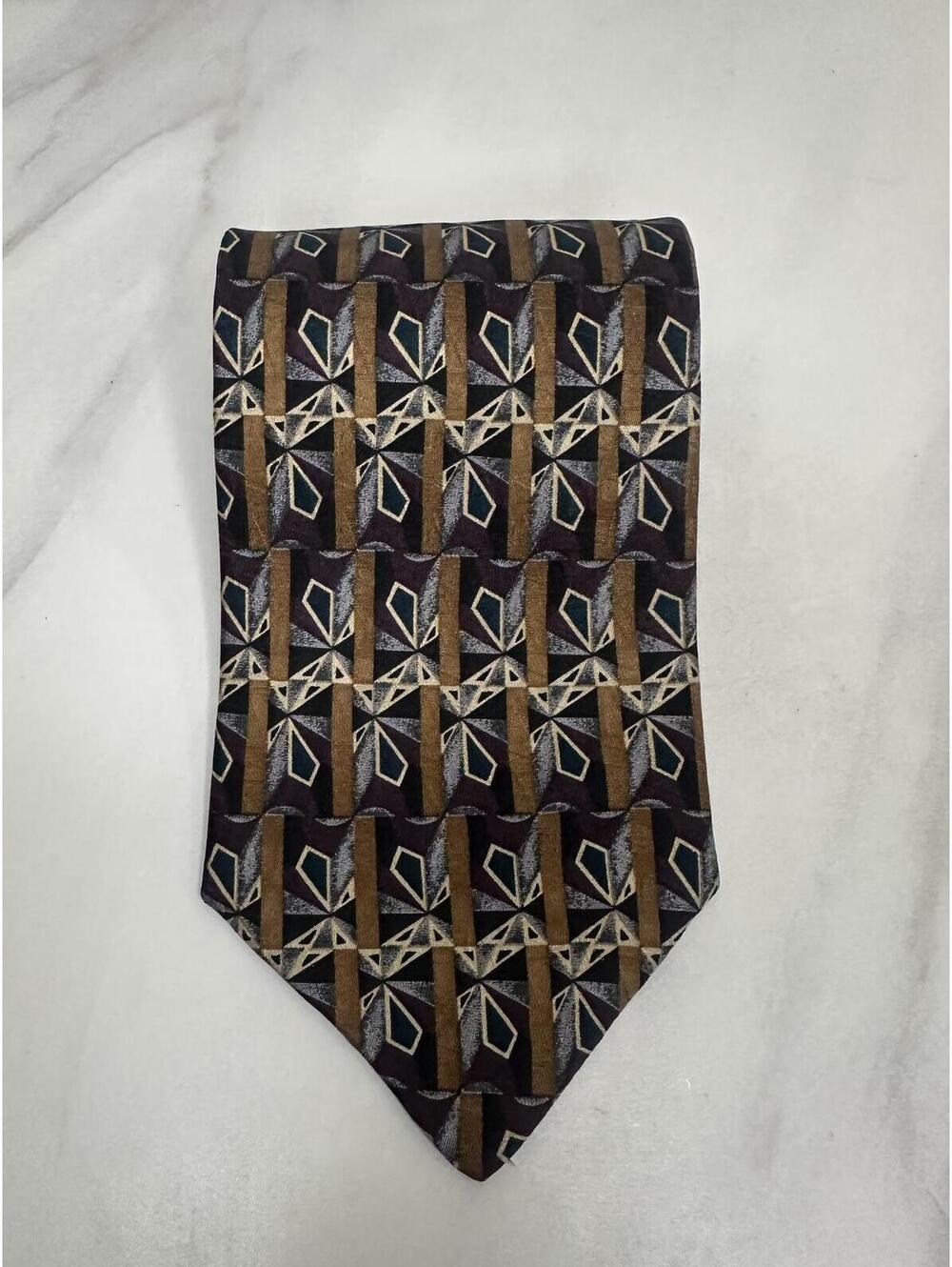 Vintage XMI multicolored geometric abstract 100% silk tie art deco made in USA - Picture 1 of 3